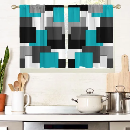 Miniatura 38 de AAtter Cortina de Ventana Verde Azulado y Negro Turquesa Aguamarina Gris Blanco Abstracto Moderno Oscuro Masculino Sala de Estar Dormitorio Cortinas