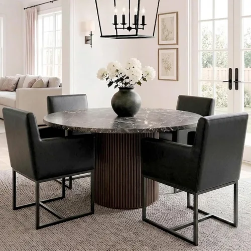Miniatura 8 de HNY Juego de 6 sillas de comedor tapizadas modernas de mediados de siglo con brazos, sillas decorativas de lino con marco de metal con acabado Marco