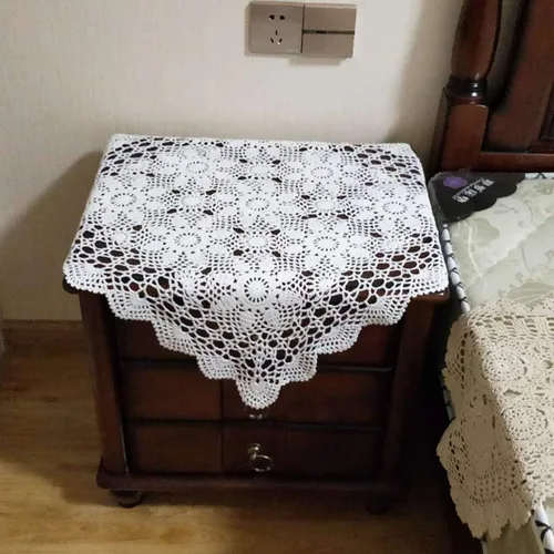 Miniatura 9 de Damanni Mantel de encaje de ganchillo hecho a mano de algodón beige, cuadrado, 19 pulgadas