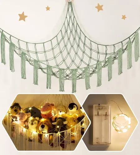 Miniatura 7 de RelaxScene Hamaca esquinera de animales de peluche con luz LED, hamaca de almacenamiento de juguetes, red de peluche grande, organizador colgante