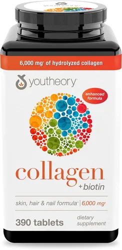 Youtheory Colágeno + biotina - Suplemento avanzado de colágeno - con péptidos hidrolizados, vitamina C y vitamina B - Apoya el crecimiento del
