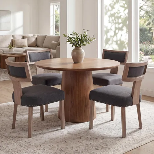 Miniatura 23 de VESCASA Juego de 2 sillas de comedor modernas de mediados de siglo, sillas de comedor tapizadas de lino con respaldo curvado ergonómico, patas