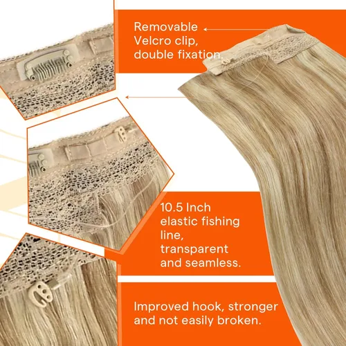 Miniatura 3 de Sunny Hair - Extensiones de cabello humano real con reflejos, con hilo y clips, aplicación invisible, 2.82 onzas, 18 pulgadas, color rubio caramelo