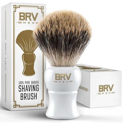 Miniatura 9 de BRV MEN Pure Badger Brocha de afeitar grande (nudos de 0.945 in) - Mango de resina pesada - Uso con maquinilla de afeitar de seguridad de doble Negro