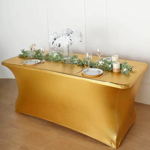 Miniatura 10 de BalsaCircle - Mantel metálico de elastano ajustable de 6 pies, color plateado, decoración de fiesta de boda, suministros de catering para el hogar