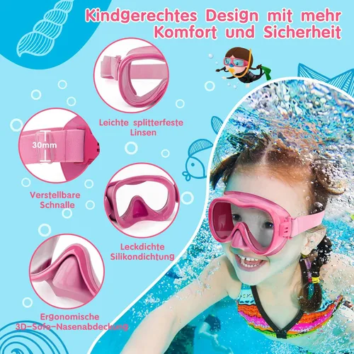 Miniatura 3 de iGym Gafas de natación para niños, máscara de buceo, máscara de buceo, gafas de natación con cubierta de nariz y correas elásticas cubierta y bolsa