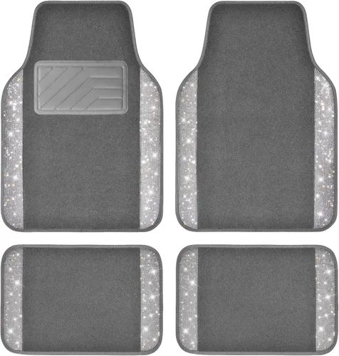 Miniatura 18 de CAR PASS - Alfombras de coche con diamantes brillantes, alfombrillas de suelo de diamantes de imitación con purpurina brillante con almohadilla
