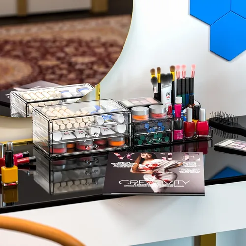 Miniatura 7 de Organizadores de maquillaje acrílicos transparentes y almacenamiento para tocador, organizador de cuidado de la piel para baño con 5 cajones