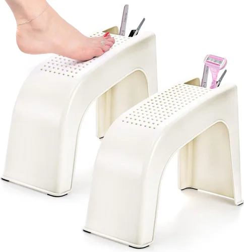 Hedume Paquete de 2 reposapiés de ducha, soporte para pedicura fácil, taburete de ducha para afeitarse piernas, baño, manicura, antideslizante,