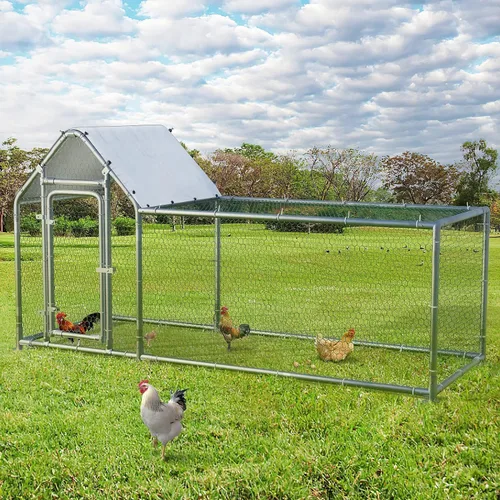 Miniatura 8 de LEMBERI Pequeño gallinero de metal, gallinero de alambre galvanizado, jaula de gallina para gallinas, conejos con cubierta impermeable