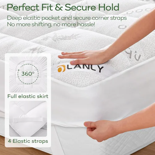 Miniatura 4 de OLANLY Cubrecolchón Tamaño King – Viscosa hecha de bambú, colchón refrescante suave con funda de almohada tamaño King para aliviar el dolor de Blanco
