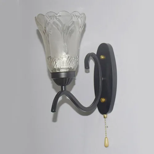 Miniatura 4 de Lámpara de pared con interruptor de cadena de tracción E27, lámpara de noche para dormitorio, sala de estar, pantalla de vidrio de metal, moderna