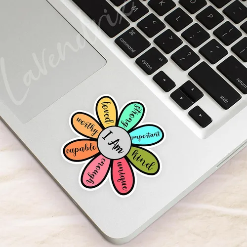 Miniatura 3 de Calcomanías de vinilo con texto en inglés "I Am Strong Kind Worthy Enough Loved Flower", citas inspiradoras, versículo bíblico, calcomanías