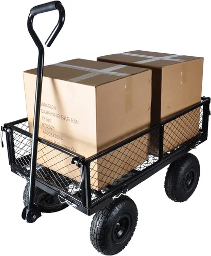Miniatura 9 de Carrito de utilidad para exteriores de alta resistencia, carrito de jardín con lados extraíbles, carrito de herramientas rodante de acero, carrito