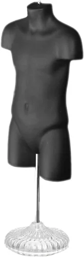 Miniatura 2 de Torso de maniquí infantil negro, forma de vestido con espalda hueca, con soporte acrílico para encimera o colgar, fácil de montar, tamaño 5T-7