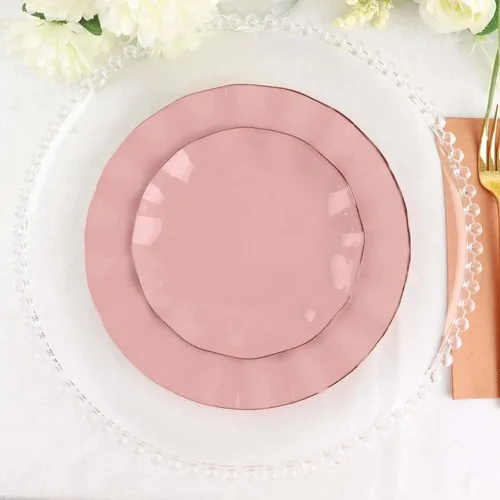 Miniatura 12 de Tableclothsfactory Paquete de 10 platos redondos de plástico negro de 6 pulgadas para ensalada de postre, platos desechables con borde ondulado
