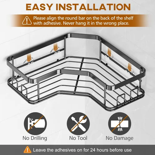 Miniatura 3 de MAXIFFE Paquete de 3 Organizadores de Ducha de Esquina con Portajabón, Gran Capacidad Resistente Fácil Instalación Sin Perforación Acero Inoxidable