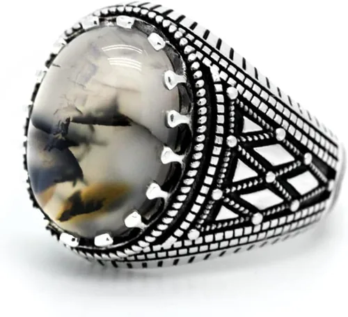 Miniatura 3 de Anillo de plata de ley 925 maciza para hombre, piedra de ónix oceánico, anillo punk de alta joyería estilo turco