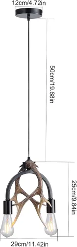 Miniatura 5 de Candelabro de cornamenta, moderna lámpara de cornamenta de ciervo de 2 luces, lámpara colgante de cornamenta negra de hierro de resina