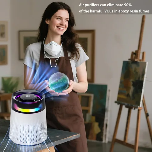 Miniatura 2 de Purificador de aire de resina epoxi, con purificador de elementos filtrantes con modo de luz nocturna, moldeo de resina y sistema de filtración
