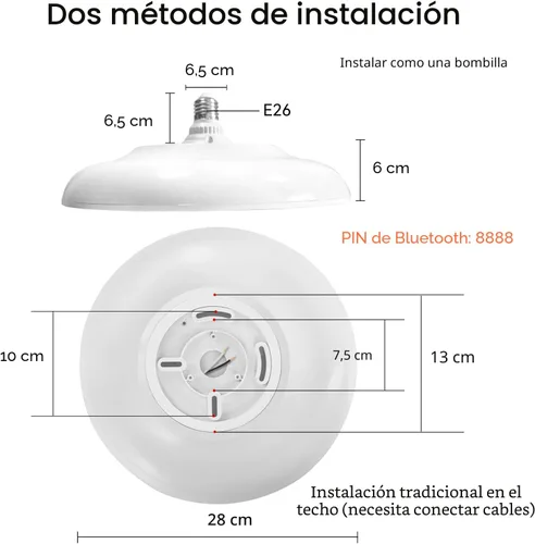 Miniatura 4 de Lámpara de techo LED inteligente impermeable de montaje empotrado, con altavoz Bluetooth, 28 cm, 18 vatios, lámpara de música regulable, luz RGB