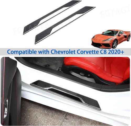 Miniatura 6 de Protector de umbral de puerta de fibra de carbono suave compatible con Chevrolet Corvette C8 2020-2026, tira de umbral de puerta, accesorios de tira