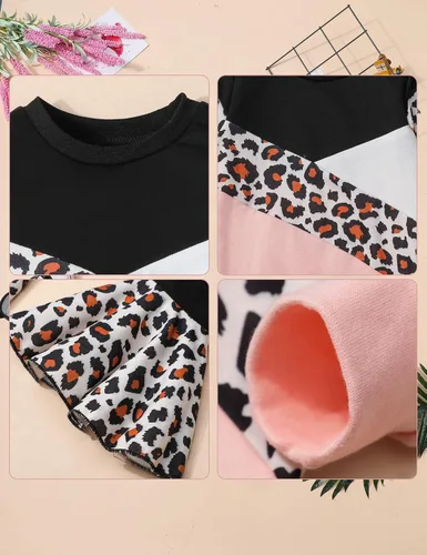 Miniatura 6 de Queenstyle Sudadera de bloque de color para niña pequeña + pantalones de campana + diadema para otoño e invierno