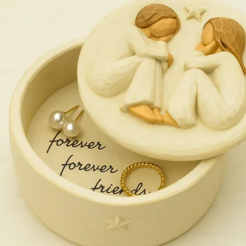 Miniatura 3 de GoGnome Forever Friends Caja de Recuerdos de Resina – Caja de Regalo de Amistad Pintada a Mano con Dos Figuras de Ángel, 3" x 2"H – Regalo