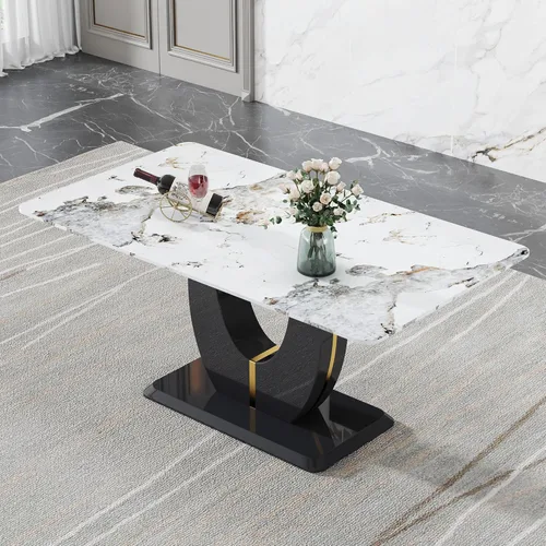Miniatura 23 de JUFU Mesa de comedor de mármol sintético de 63 pulgadas para 4-6 personas, moderna mesa rectangular de cocina y comedor, mesa de MDF de aspecto