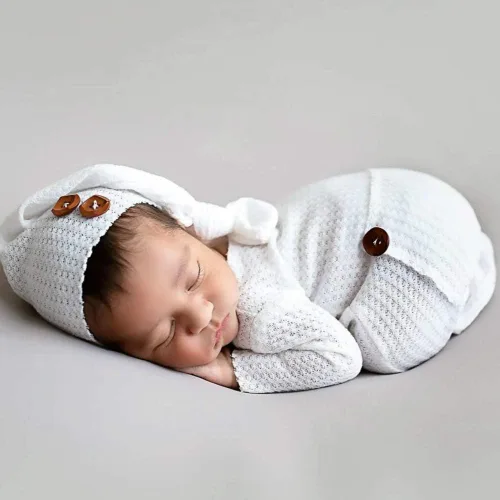 Miniatura 5 de Winmany Traje de punto de ganchillo para bebé, accesorios para fotografía de recién nacido, accesorios de disfraz para 0-2 meses Gris