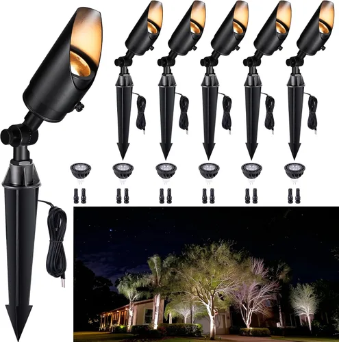 Miniatura 59 de Gardenreet Focos de paisaje de latón de bajo voltaje, luz LED para exteriores de 12 V, luces con cable IP65 impermeables, bronce antiguo