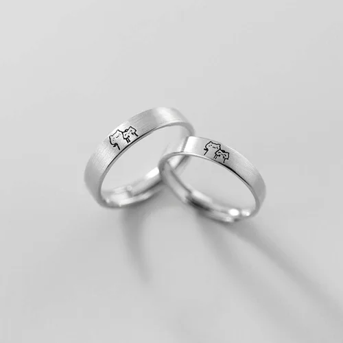 Miniatura 4 de Encantadores anillos de plata de ley S925 con diseño de gato, para él y ella, ajustable, para aniversario, compromiso, compromiso, amor, juego