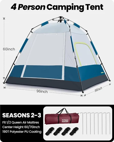 Miniatura 5 de OutdoorMaster Tiendas de campaña para 4/6 personas con tecnología de refugio opaco, fácil instalación en 60 segundos, tienda desplegable resistente