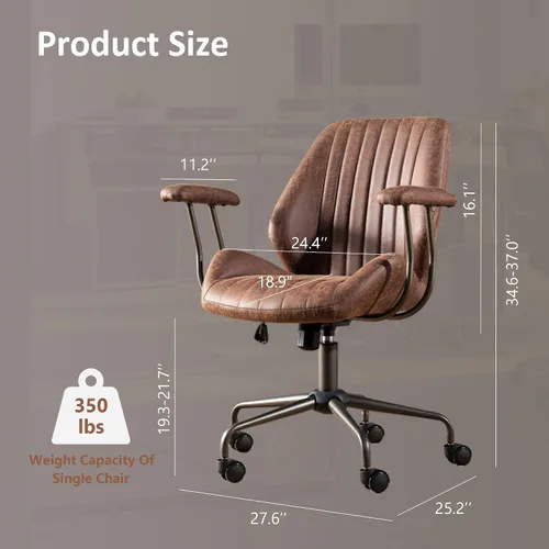 Miniatura 2 de Silla de oficina para el hogar con respaldo medio, silla de escritorio moderna de cuero de mediados de siglo, silla ejecutiva cómoda y giratoria