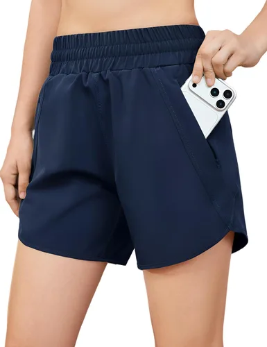Miniatura 8 de Pantalones cortos deportivos para correr de 5 pulgadas para mujer, cintura alta, de secado rápido, ligeros, con bolsillo con cremallera, UPF 50+