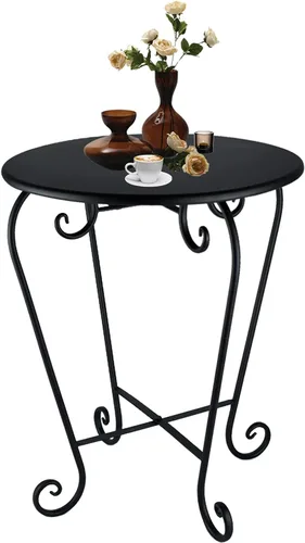 Mesa auxiliar pequeña para patio, mesa auxiliar redonda de metal, resistente a la intemperie, antioxidante, para exteriores, para jardín, porche,