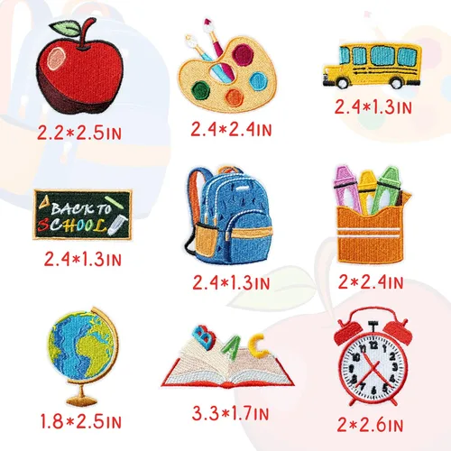 Miniatura 2 de 9 piezas de parches para planchar de regreso a la escuela coloridos ABC lápiz autobús escolar para coser reparación bordado aplicación DIY