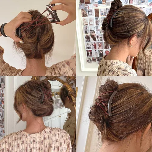 Miniatura 2 de 6 peines elásticos dobles para el cabello, accesorios mágicos ajustables para hacer moños sin arrugas, accesorios para mujer, rizados, gruesos