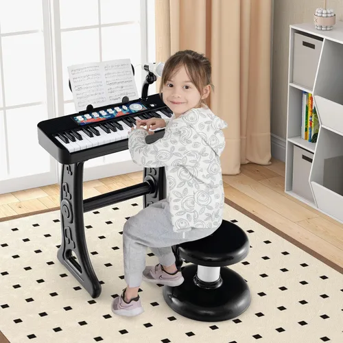 Miniatura 9 de Costzon Piano para niños, teclado de piano de juguete de 37 teclas con micrófono, taburete y soporte de música, piano electrónico portátil, juguete