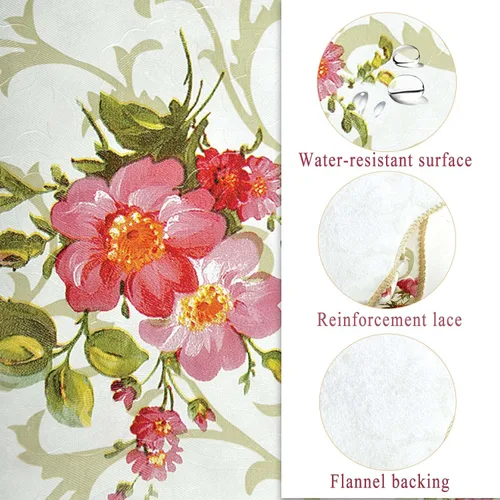 Miniatura 2 de Mantel floral de manzanilla rosa resistente al agua, rectangular, con parte trasera de franela, mantel de plástico de vinilo con flores rojas