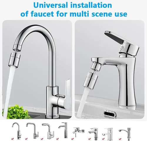 Miniatura 6 de Cabezal rociador de grifo de cocina y lavabo, rociador giratorio de doble función de 360°, aireador de grifo giratorio de ángulo grande de 80