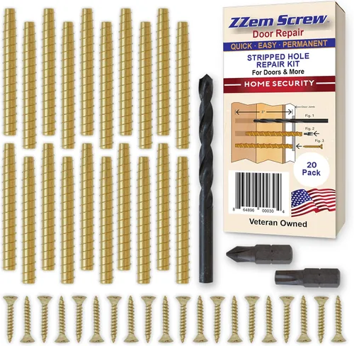 Miniatura 11 de 8-PK - Kit de reparación permanente de bisagras de puerta con tornillos de acero #9x3 - Reparación fácil de agujeros de tornillo dañados - Refuerza