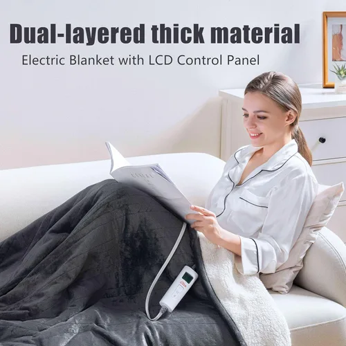 Miniatura 2 de SAFER Manta térmica eléctrica con panel de control LCD, 6 niveles de calefacción y 10 ajustes de temporizador, apagado automático, lavable a