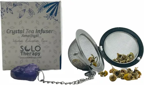 Miniatura 3 de Infusor de té de cristal, cristal de amatista, colador de té de malla de acero inoxidable, filtro de té de bola de cristal de amatista con gancho