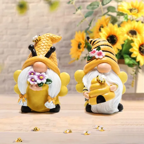 Miniatura 7 de Hodao Decoraciones de gnomos de jardín de primavera, gnomos de abeja de miel, decoración del Día Mundial de las Abejas, Regalos - Figura de enano