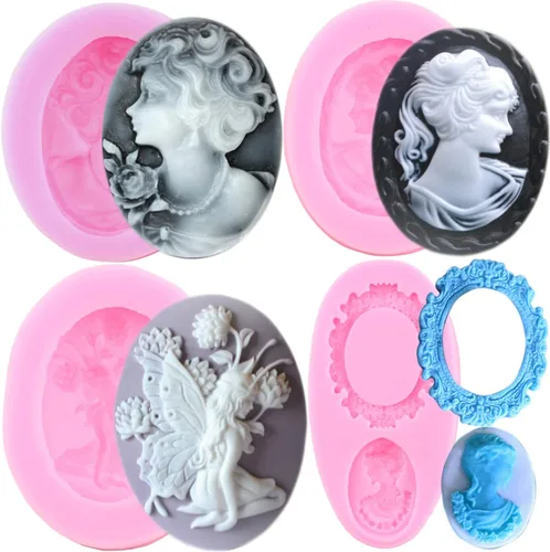 ZiXiang Juego de 4 moldes de silicona con diseño de camafeo, para fondant, diseño de hada de ángel, para decoración de pasteles, cupcakes, pasta de