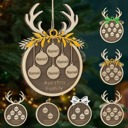 Miniatura 27 de Adornos de Navidad personalizados, familia de 1 nombre, adornos de Navidad de madera personalizados, decoración personalizada, decoración de árbol
