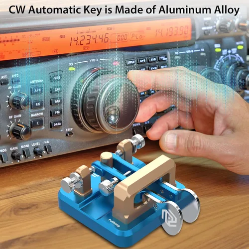 Miniatura 3 de CW Key Morse Code Key Morse Telegraph Key Morse Code Key Aleación de aluminio CW Código Morse clave Base cuadrada Azul