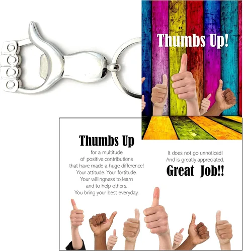 Miniatura 2 de Smiling Wisdom 10 regalos a granel de pulgar hacia arriba Tarjetas de felicitación de agradecimiento del equipo de empleados y llavero