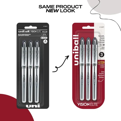 Miniatura 4 de Bolígrafos Uni-Ball Vision Elite de punta gruesa; tinta negra; paquete de 3; plumas de escritura suaves de punta fina; suministros de oficina